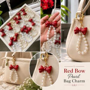 red bow pearl bag charm